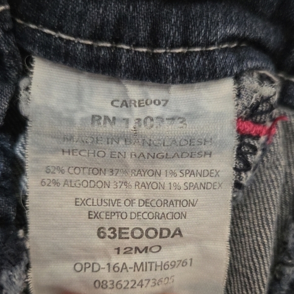 Wrangler Girls 12 Months Overalls Blue Soft Denim Pink Stitching - Picture 7 of 7